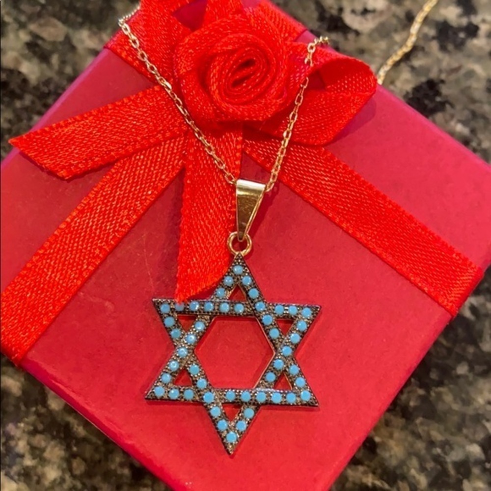 ✡️ Gold plated Star of David CZ Blue Necklace